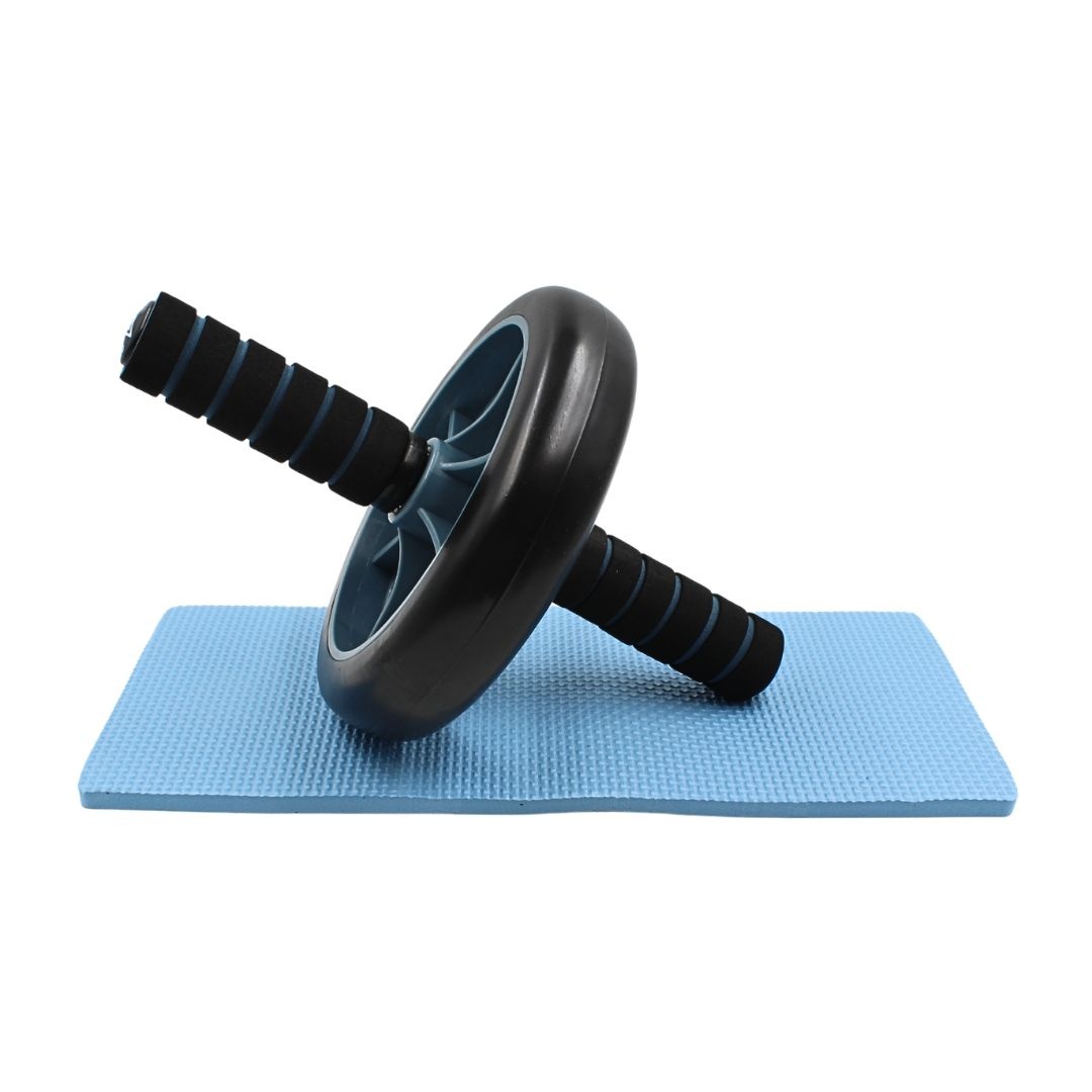 Rolă cu mânere, cu covoraș pentru genunchi, Umbro, pentru antrenament fitness, negru cu albastru, 33,5 x 16,5 cm